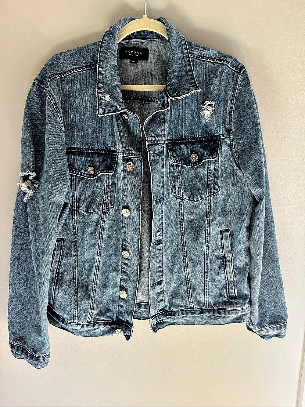 PacSun Denim Jacket Distressed Blue Size Medium